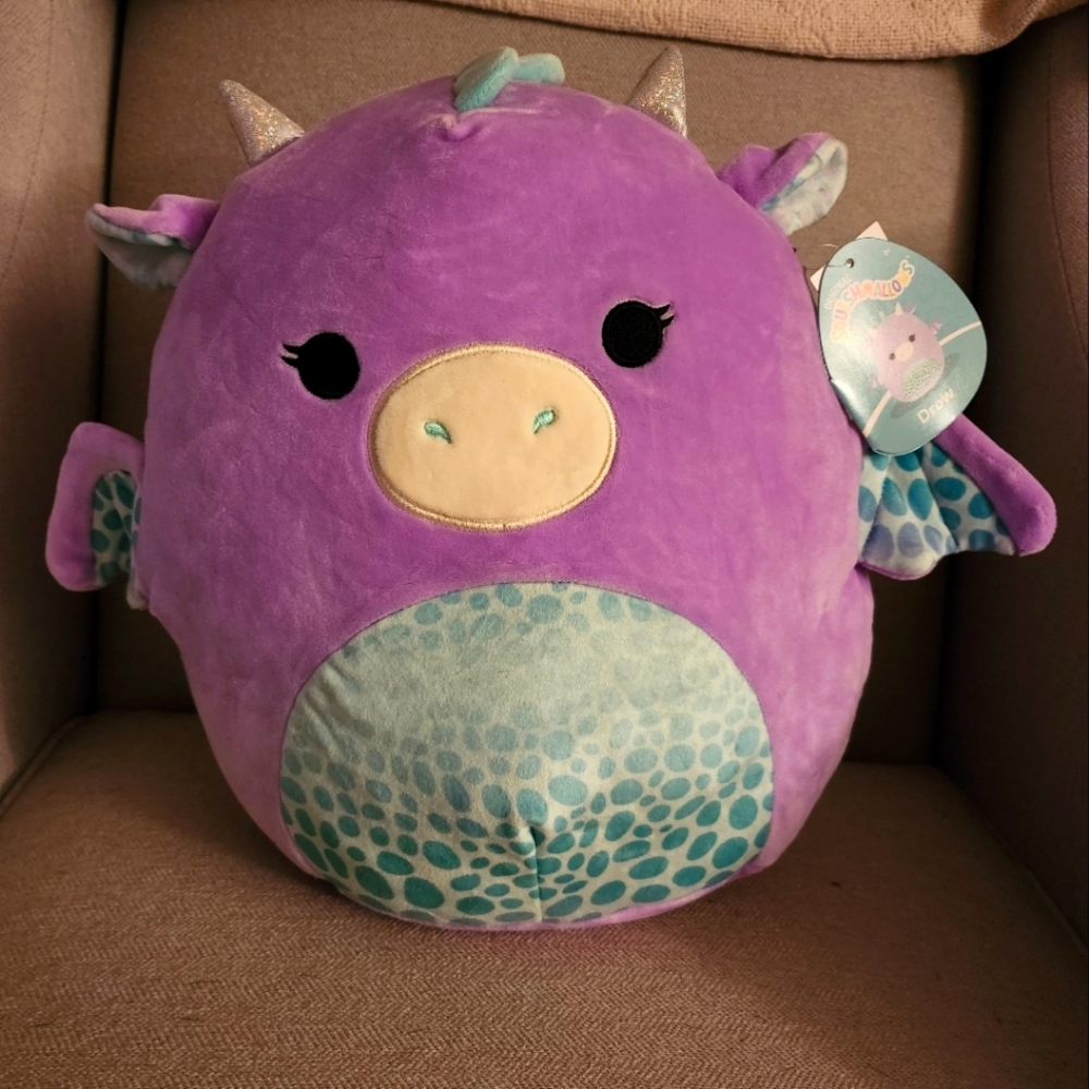 BNWT 12 inch Drow Squishmallow Purple and Teal Dragon Plush Toy